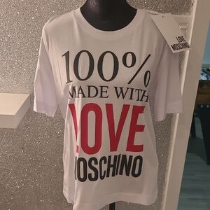 Love Moschino White Tee with Bold Red and Black Print